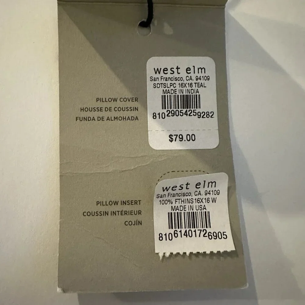 NWT West Elm Suede Tassel Pillow Cover Deep Teal 15x15 Retail $79